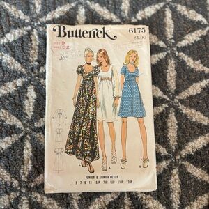 70's Butterick Pattern 6175 - Junior/Misses Dress - Bust 32 - Boho Prairie Dress